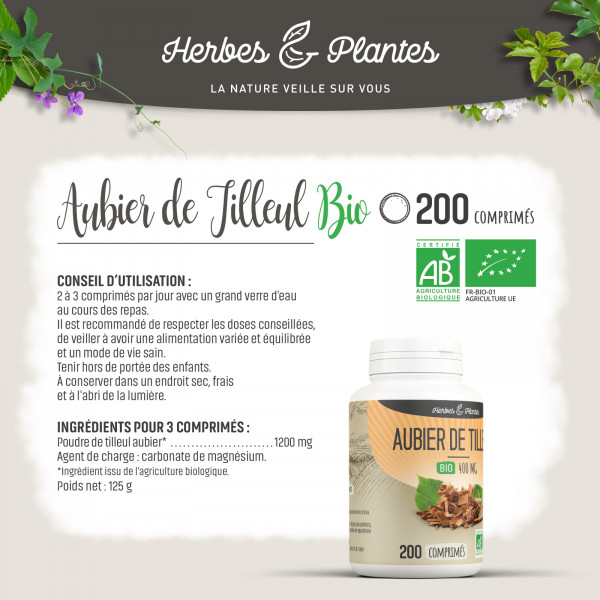 Aubier de Tilleul Bio - 400 mg - 200 comprimés - Herbes & Plantes