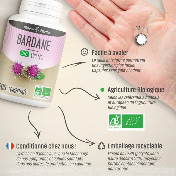 Bardane Bio - 400 mg - 200 comprimés - Herbes & Plantes