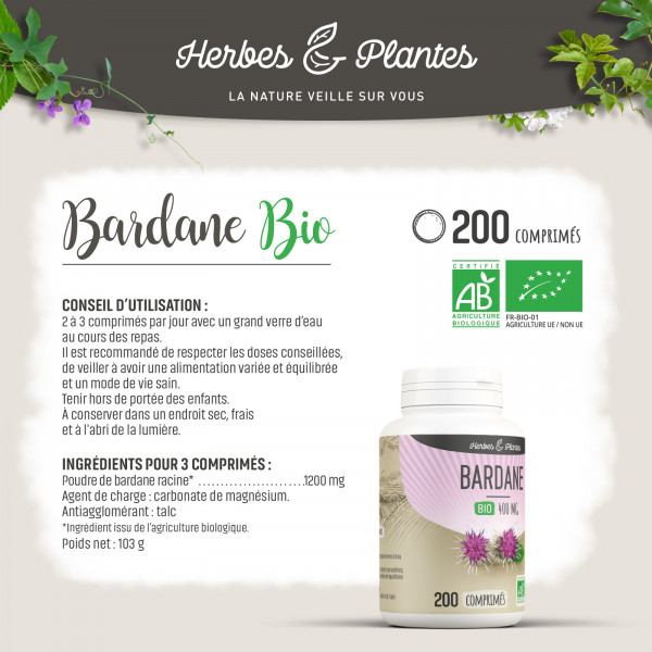 Bardane Bio - 400 mg - 200 comprimés - Herbes & Plantes
