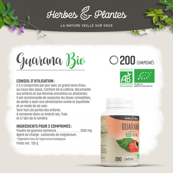 Guarana Bio - 400 mg - 200 comprimés - H&P