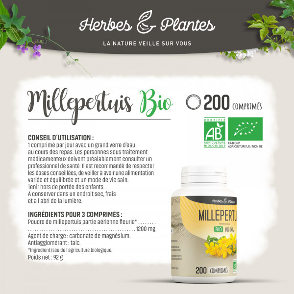 Millepertuis Bio - 400 mg - 200 comprimés - H&P
