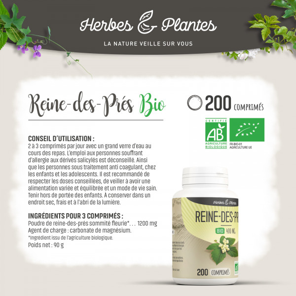 Reine-des-prés Bio - 400 mg - 200 comprimés - H&P
