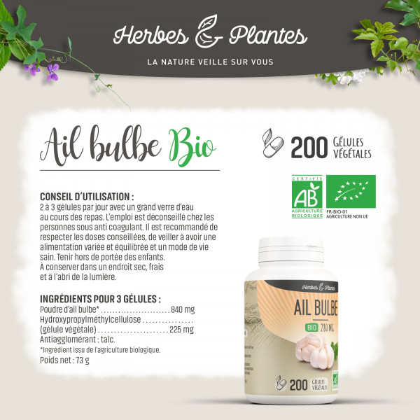 Ail bulbe Bio - 280 mg - Gélules végétales - H&P