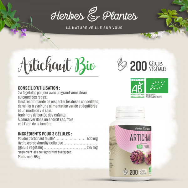 Artichaut Bio - 200 mg - Gélules végétales