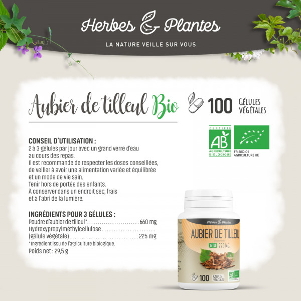 Aubier de Tilleul Bio - 220 mg - Gélules végétales