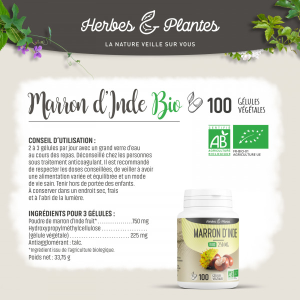 Marron d'Inde Bio - 250 mg - Gélules végétales