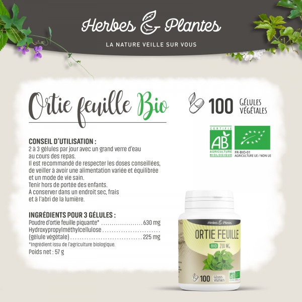 Ortie feuille Bio - 210 mg - Gélules végétales