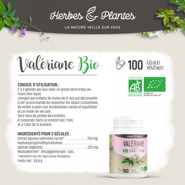 Valériane Bio - extrait aqueux - 250 mg - Gélules végétales