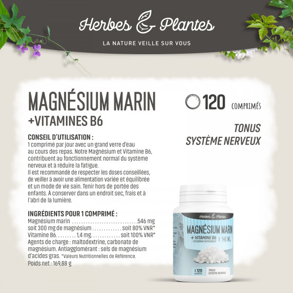 Magnésium marin + Vitamine B6 - 548 mg - comprimés - H&P