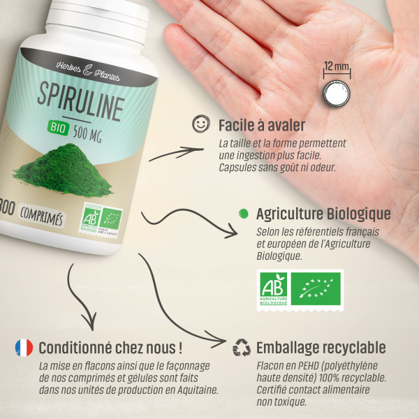 Spiruline Bio - 500 mg - comprimés - H&P