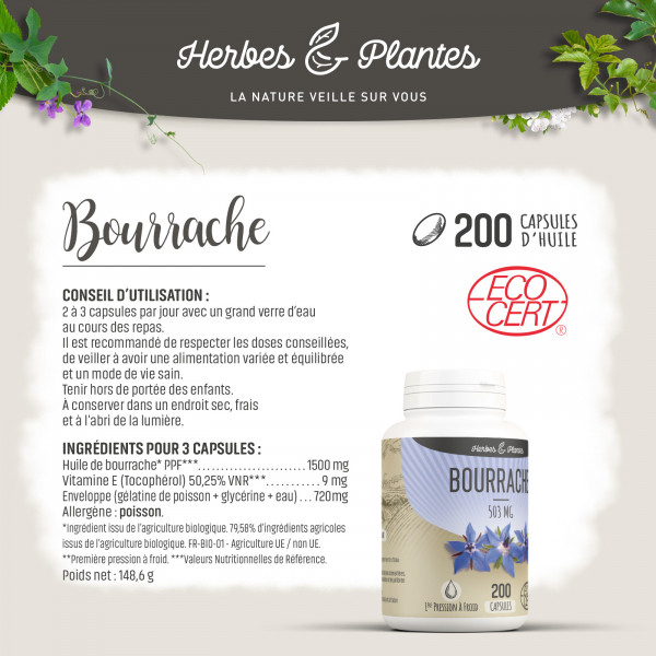 Bourrache Ecocert - 503 mg - 200 capsules