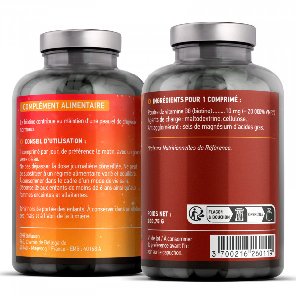 Vitamine B8 Biotine 10 000 µg 365 comprimés