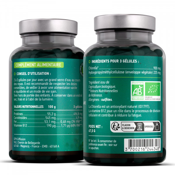 Chlorella Bio -180 gélules végétales