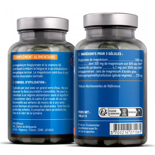 Magnésium Bisglycinate + Vitamine B6 - 500 mg