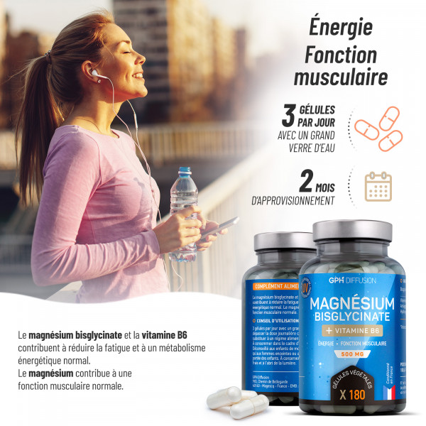 Magnésium Bisglycinate + Vitamine B6 - 500 mg