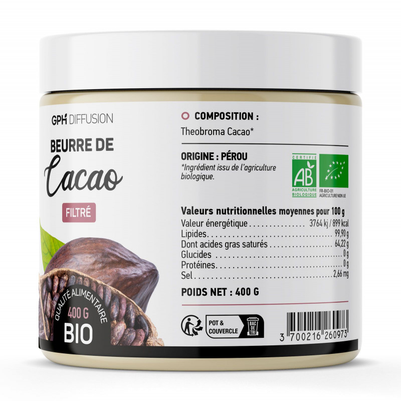 Beurre de Cacao Bio en pastilles - 123gelules